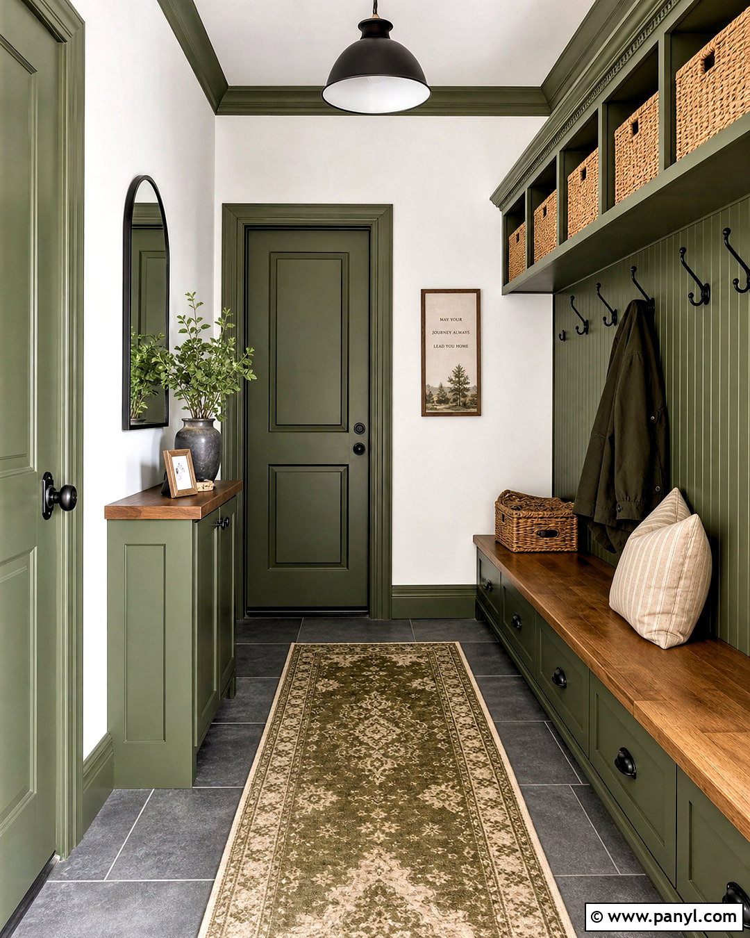 Army Green Trim Mudroom - 20 white walls green trim ideas