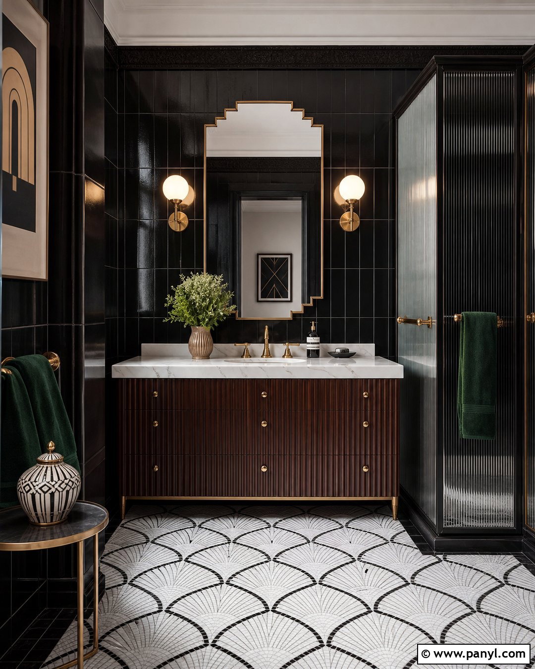 Art Deco Bathroom With Black Walls - 30 black walls bathroom ideas