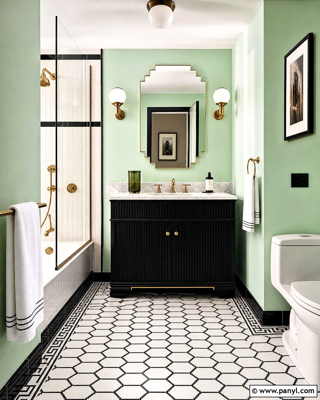 Art Deco Bathroom With Light Green Walls - 20 light green bathroom walls