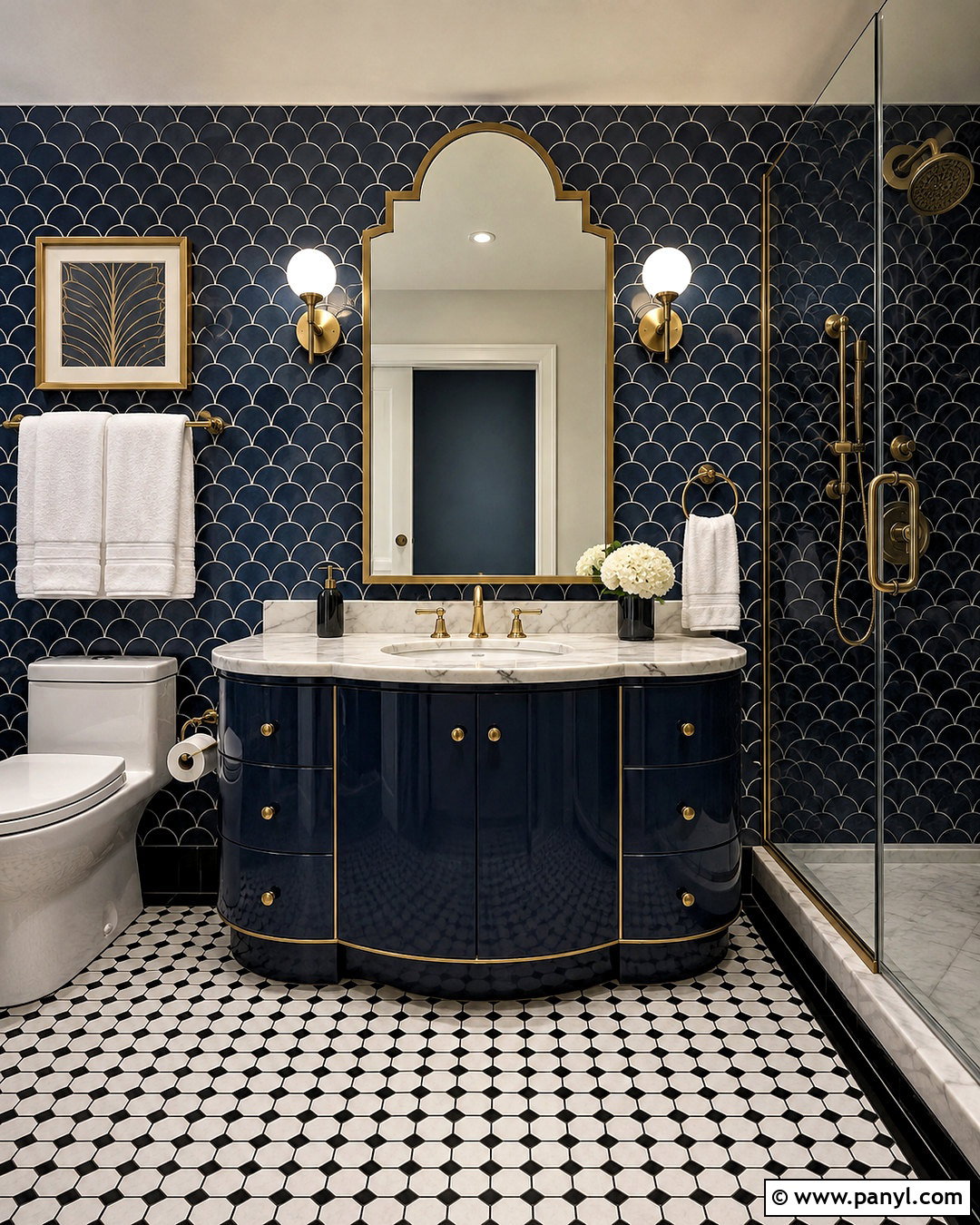 Art Deco Blue Bathroom - 20 moody blue bathroom ideas