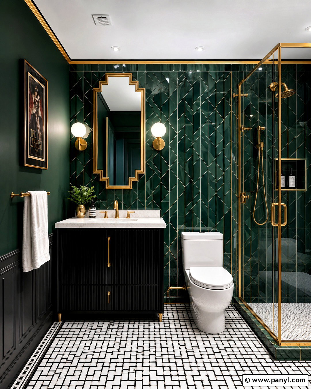 Art Deco Dark Green And Gold Bathroom - 20 dark green and gold bathroom ideas