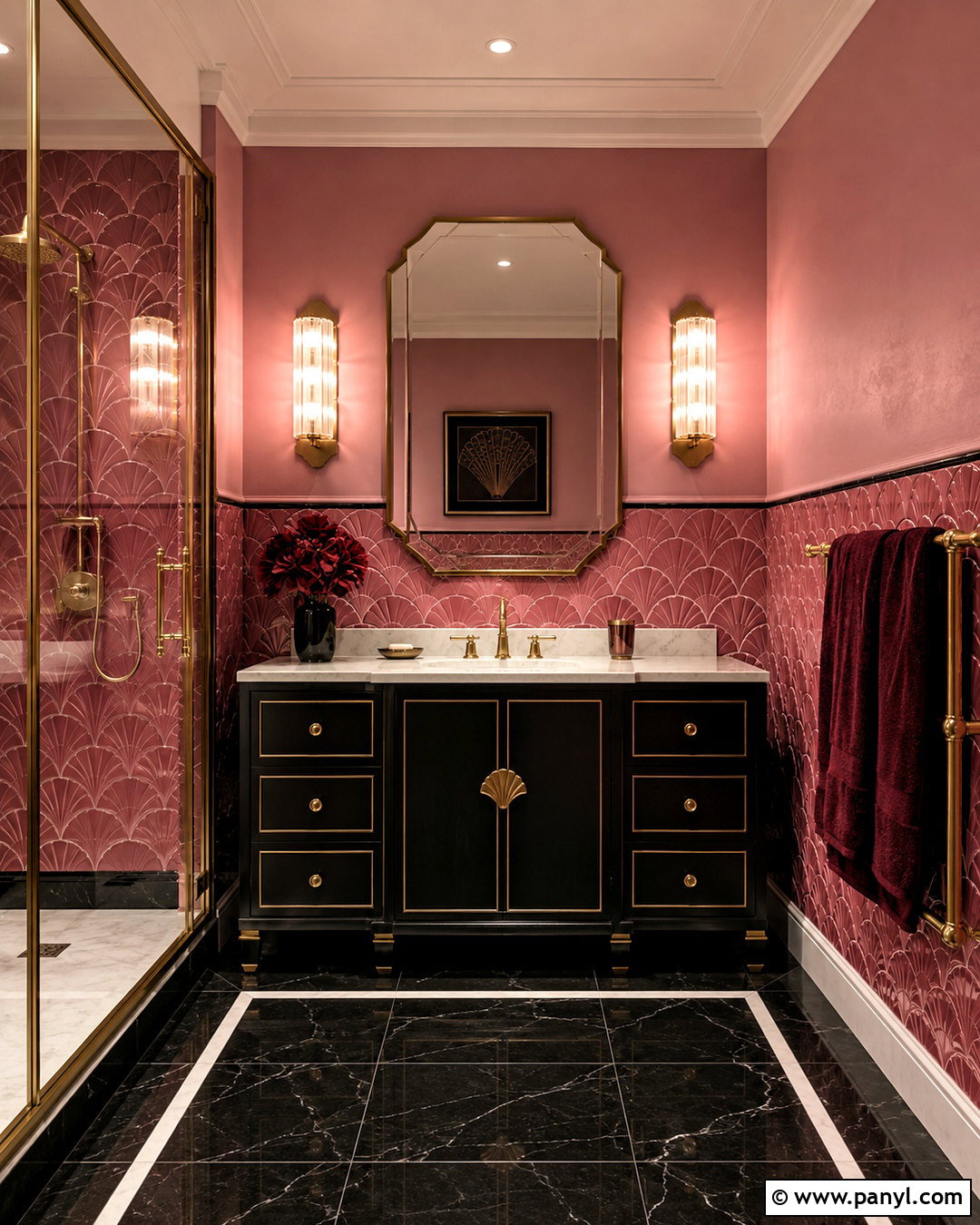 Art Deco Dark Pink Bathroom - 20 dark pink bathroom ideas