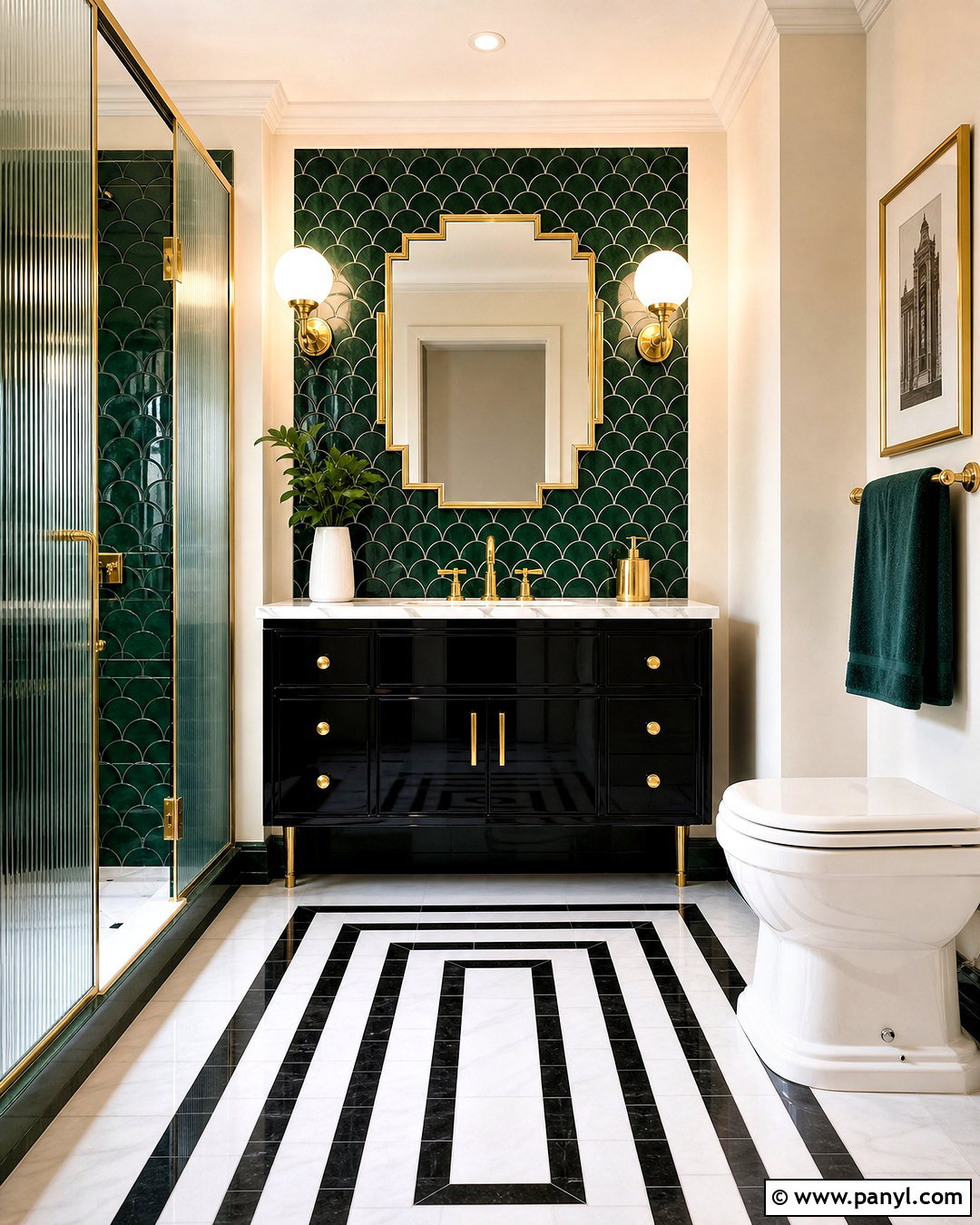 Art Deco Emerald Green Bathroom - 20 emerald green and gold bathroom ideas