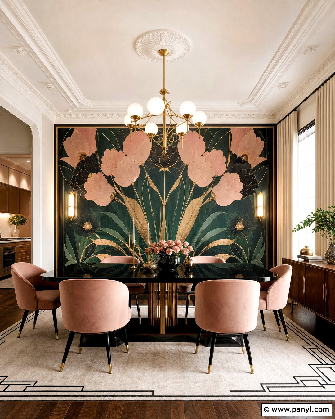 Art Deco Floral Wall Mural Dining Room - 20 floral wall mural ideas
