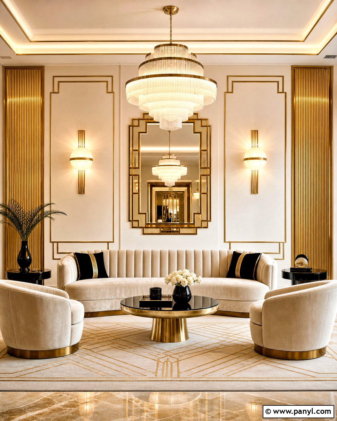 Art Deco Gold And White Living Room - 20 gold and white living room ideas