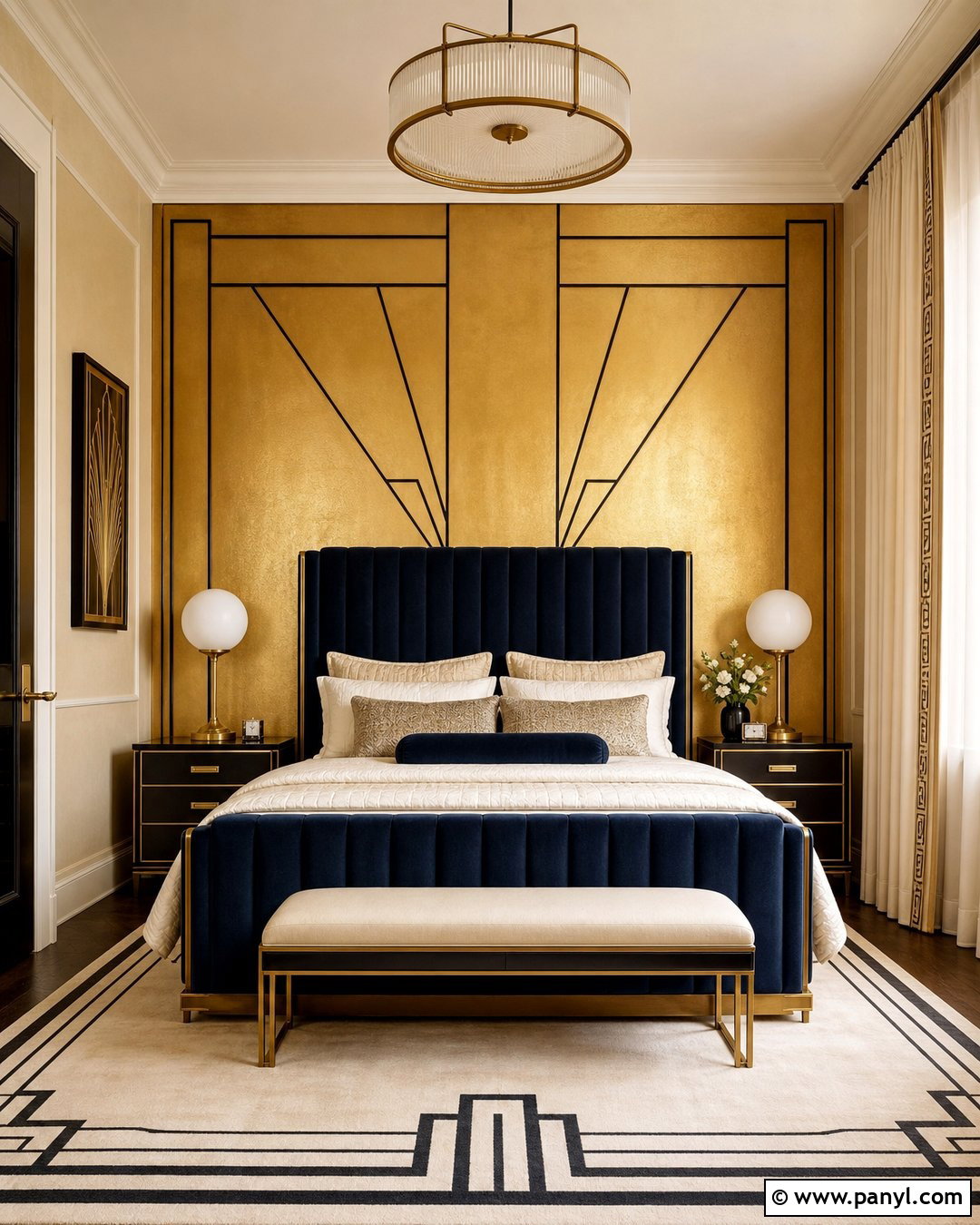 Art Deco Gold Bedroom Walls - 30 Golden Wall Paint Ideas