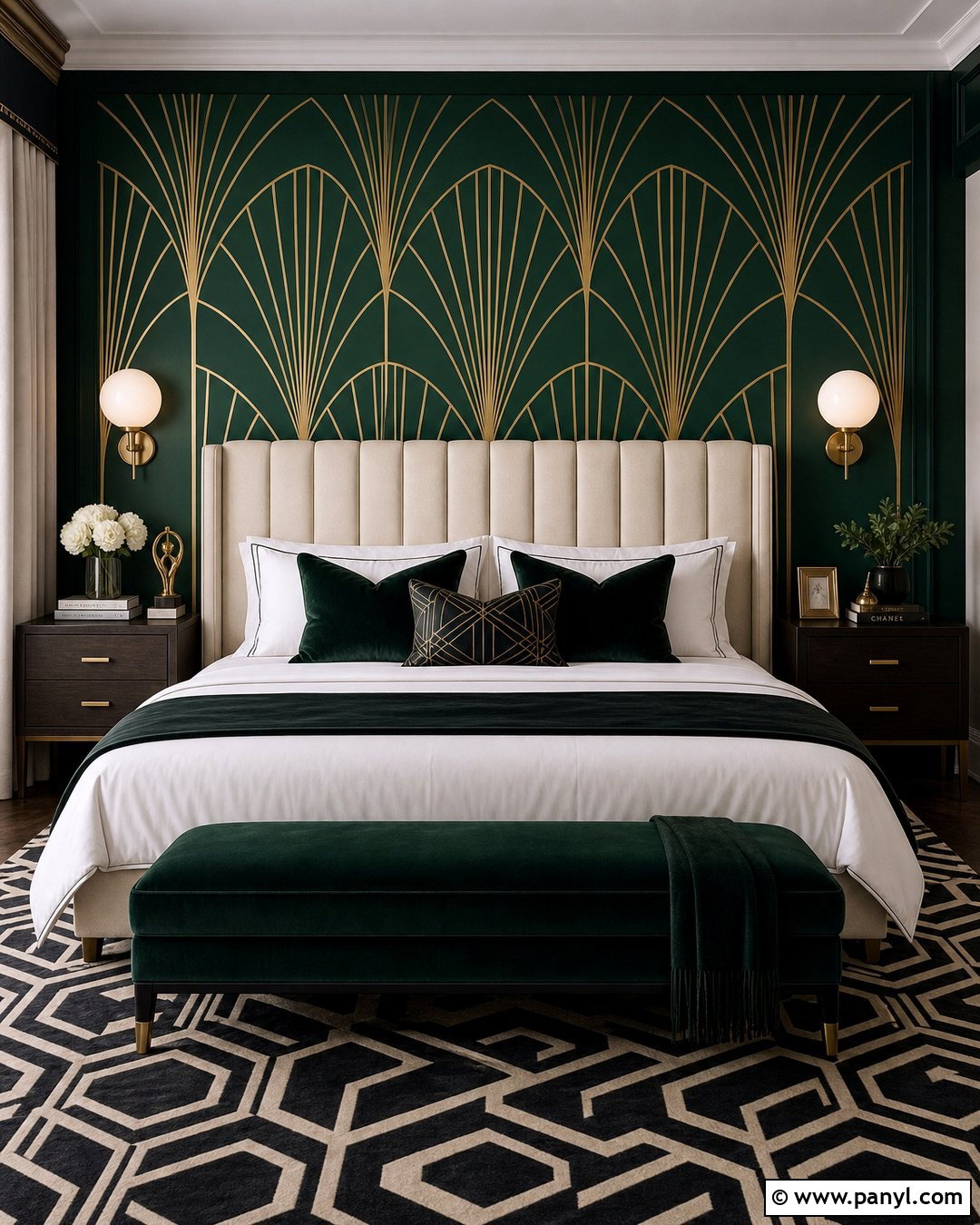 Art Deco Gold Stripe Bedroom Wall - 35 gold stripe wall ideas