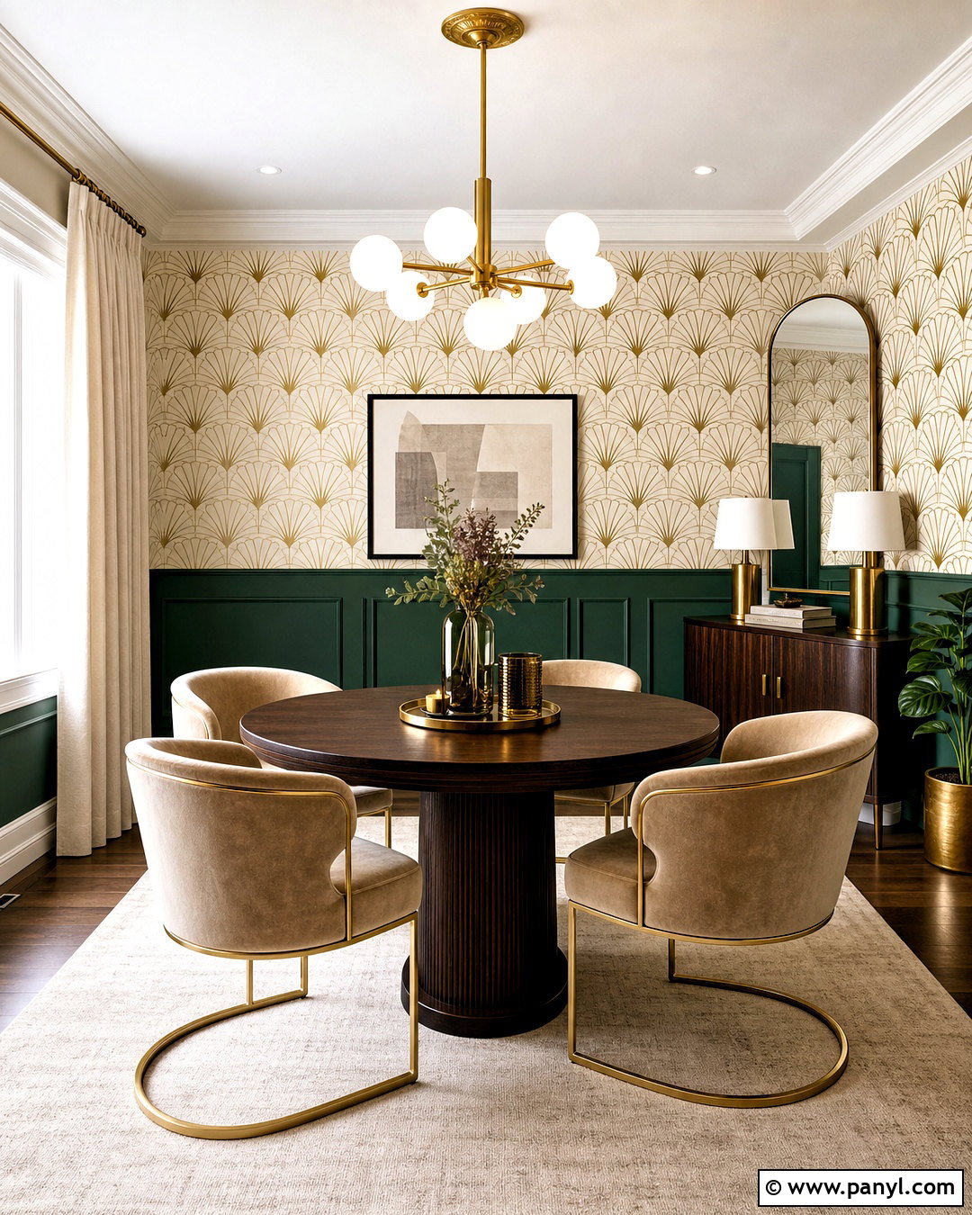 Art Deco Half Wall Wallpaper With Emerald Paneling - 20 half wall wallpaper ideas