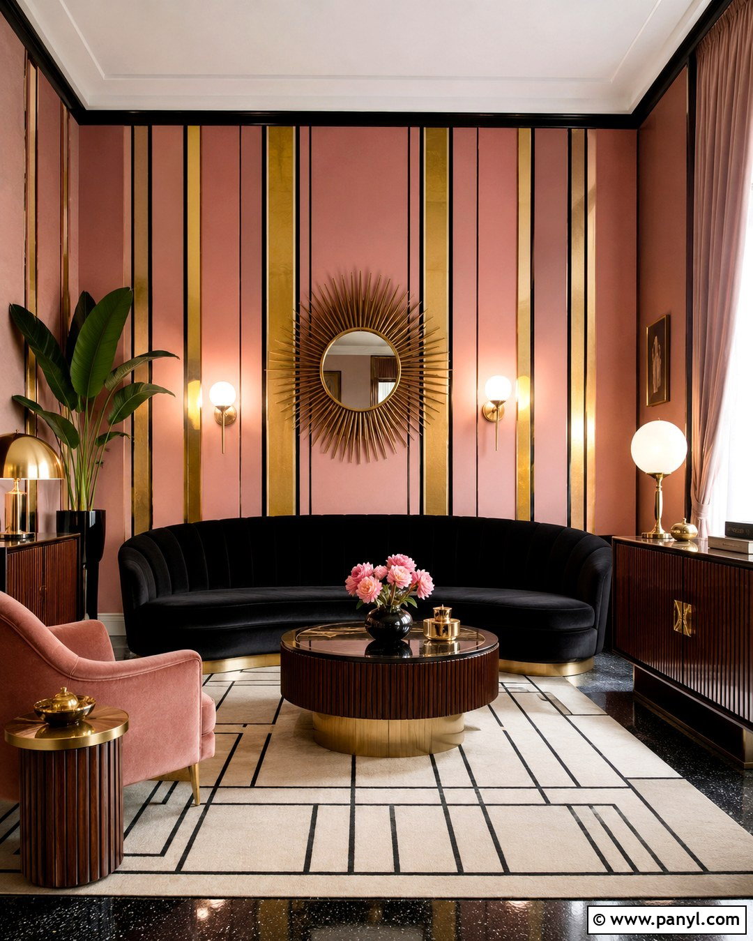 Art Deco Pink And Gold Striped Wall - 20 Pink And Gold Striped Wall Ideas