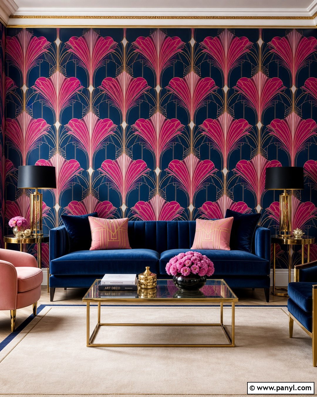 Art Deco Pink Blue Fuchsia Wall - 20 pink blue fuchsia wall ideas
