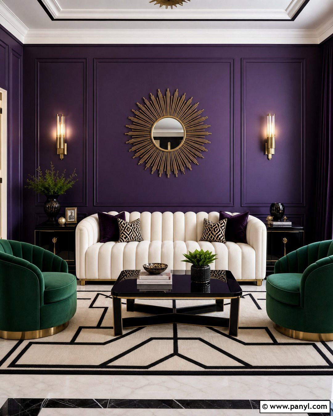 Art Deco Purple Accent Wall Living Room - 30 Purple Accent Wall Living Room Ideas