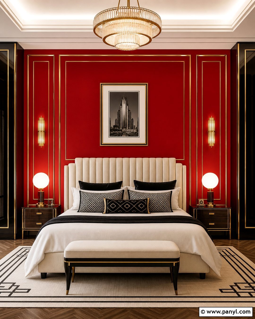 Art Deco Red Feature Wall Bedroom - 35 red feature wall ideas