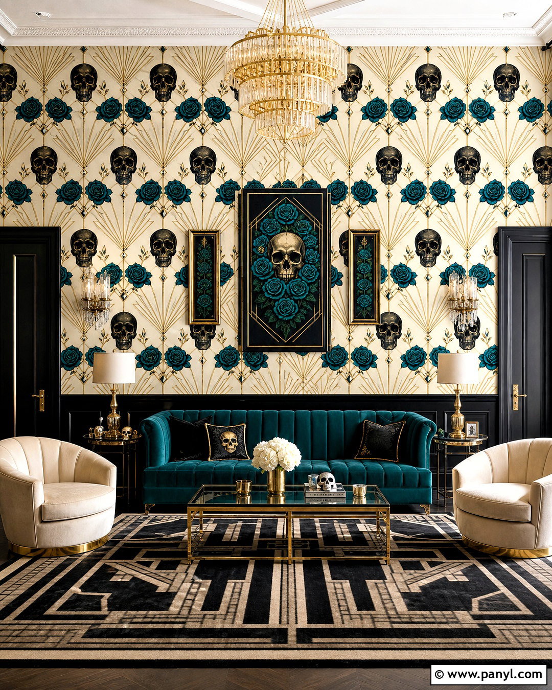 Art Deco Skull And Rose Wallpaper Lounge - 20 skull and rose pattern wallpaper ideas