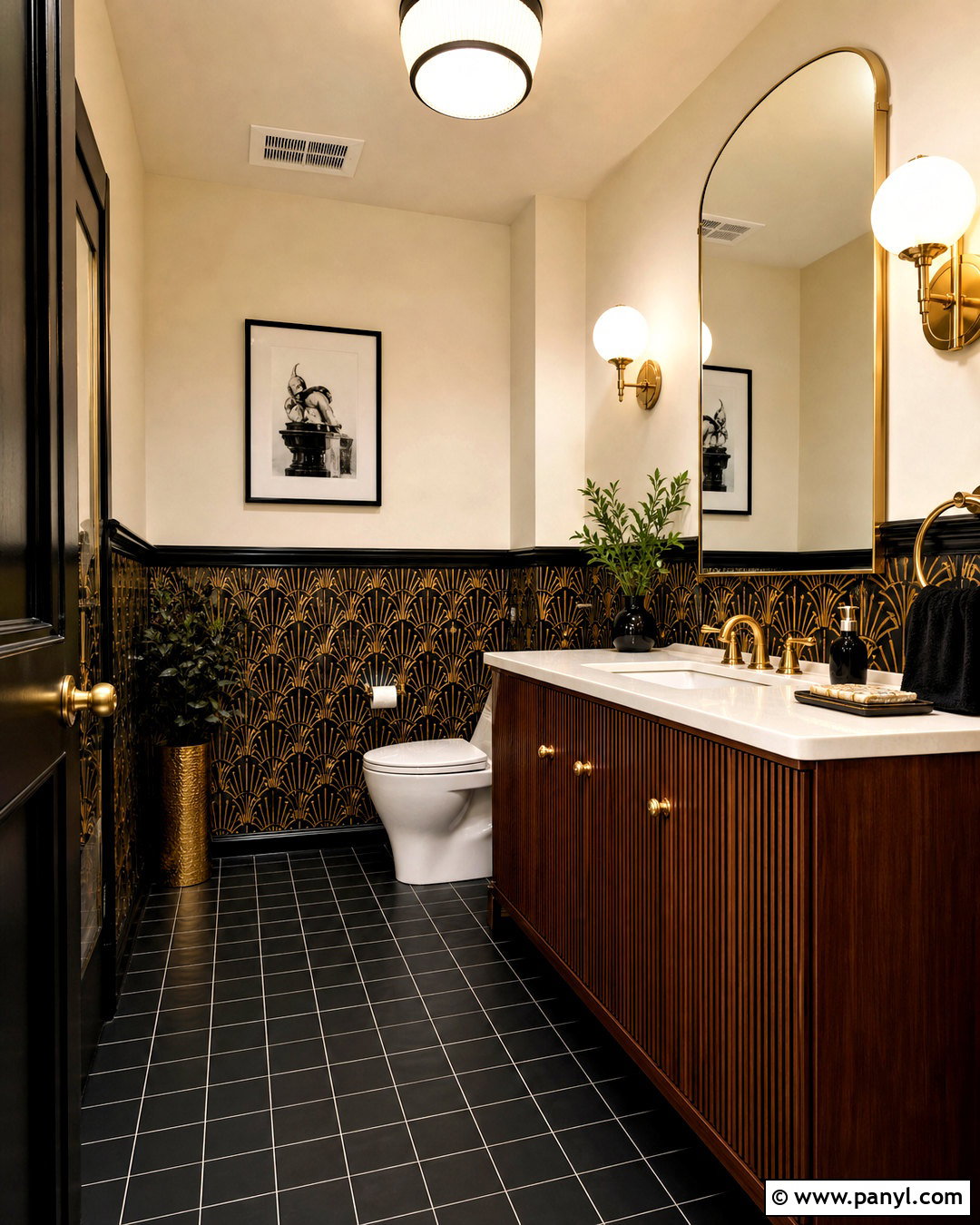 Art Deco Wallpaper In A Powder Room - 20 wallpaper on bottom half of wall ideas
