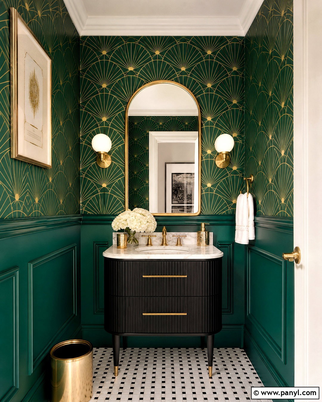 Art Deco Wallpaper With Emerald Green Paint - 20 wallpaper combo ideas