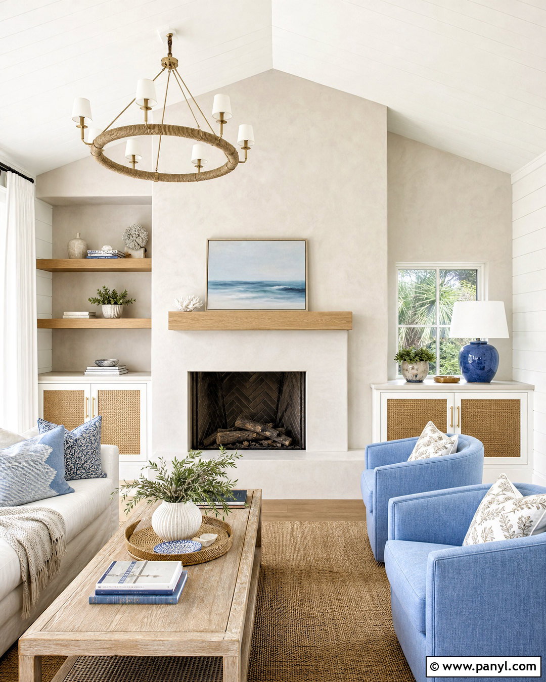 Asymmetrical Fireplace Wall With Coastal Decor - 20 asymmetrical fireplace wall ideas