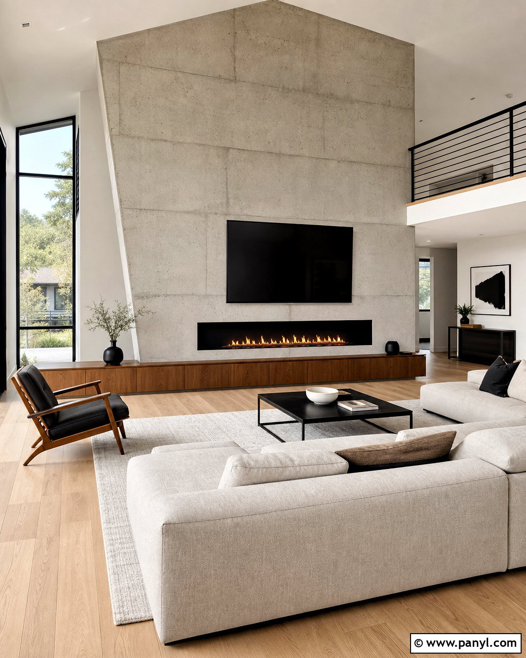 Asymmetrical Fireplace Wall With Concrete Finish - 20 asymmetrical fireplace wall ideas