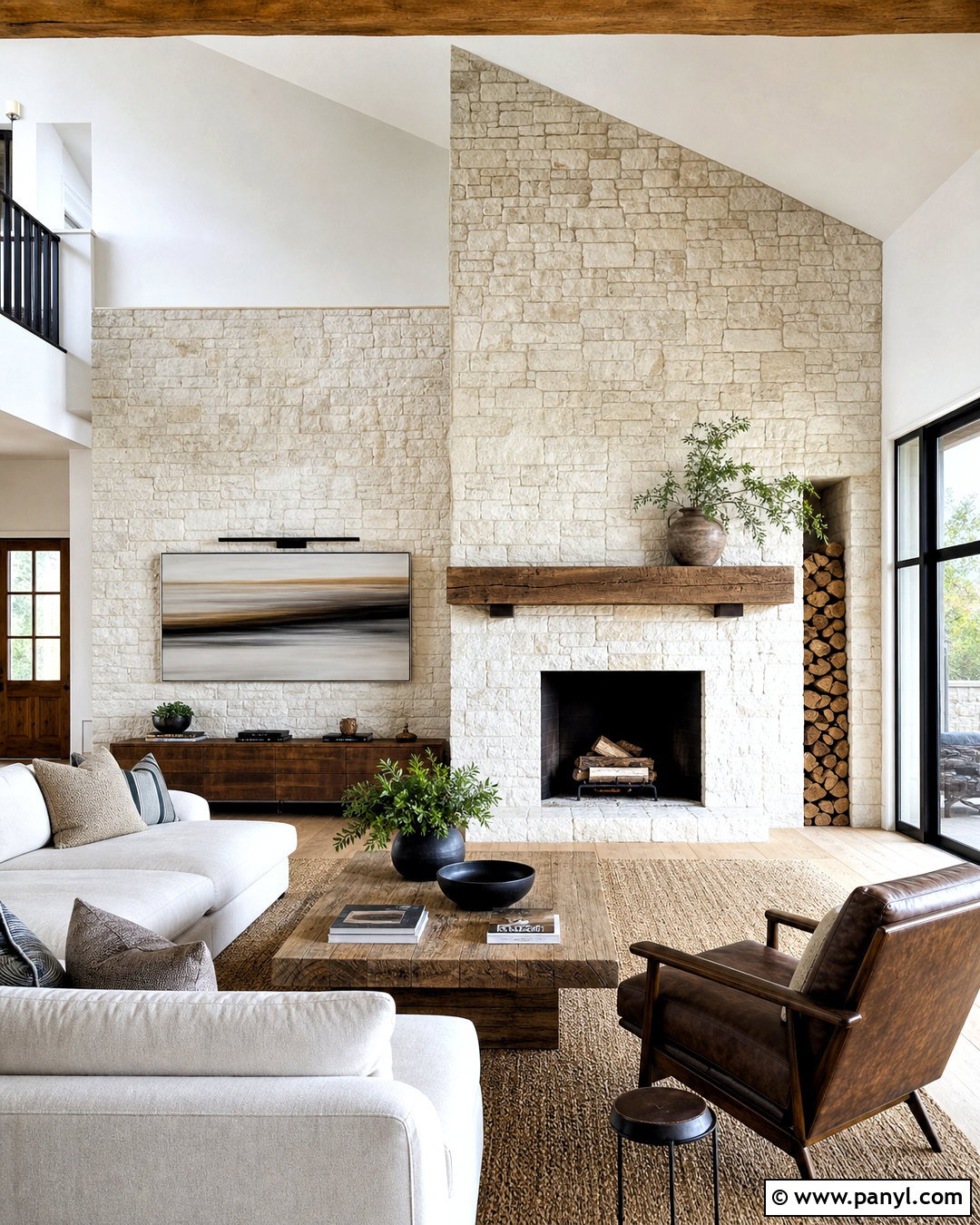 Asymmetrical Fireplace Wall With Floor-To-Ceiling Stone - 20 asymmetrical fireplace wall ideas