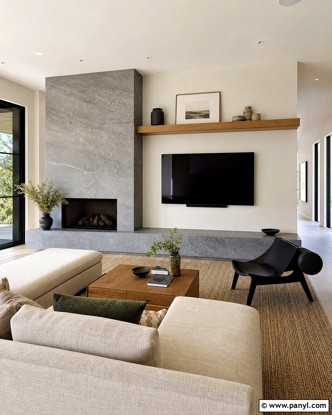 Asymmetrical Fireplace Wall With Long Hearth - 20 asymmetrical fireplace wall ideas