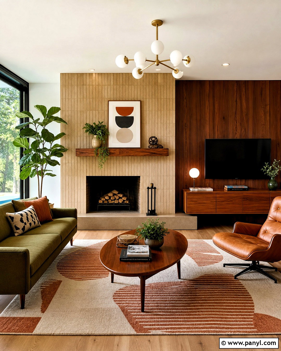 Asymmetrical Fireplace Wall With Midcentury Decor - 20 asymmetrical fireplace wall ideas