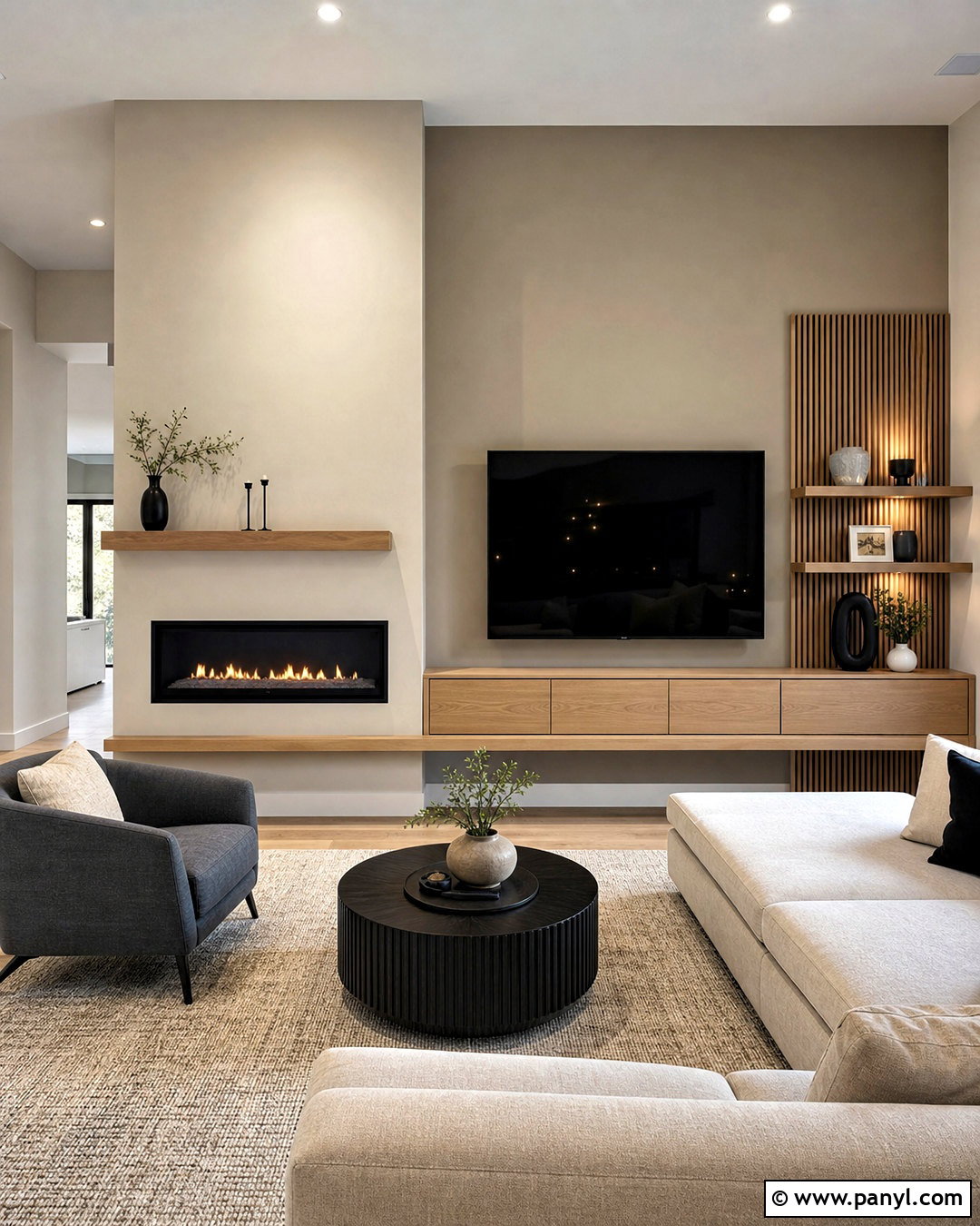 Asymmetrical Fireplace Wall With Offset TV - 20 asymmetrical fireplace wall ideas