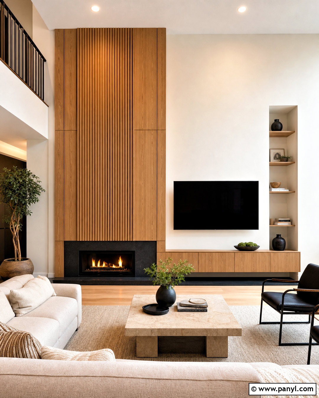 Asymmetrical Fireplace Wall With Wood Slats - 20 asymmetrical fireplace wall ideas