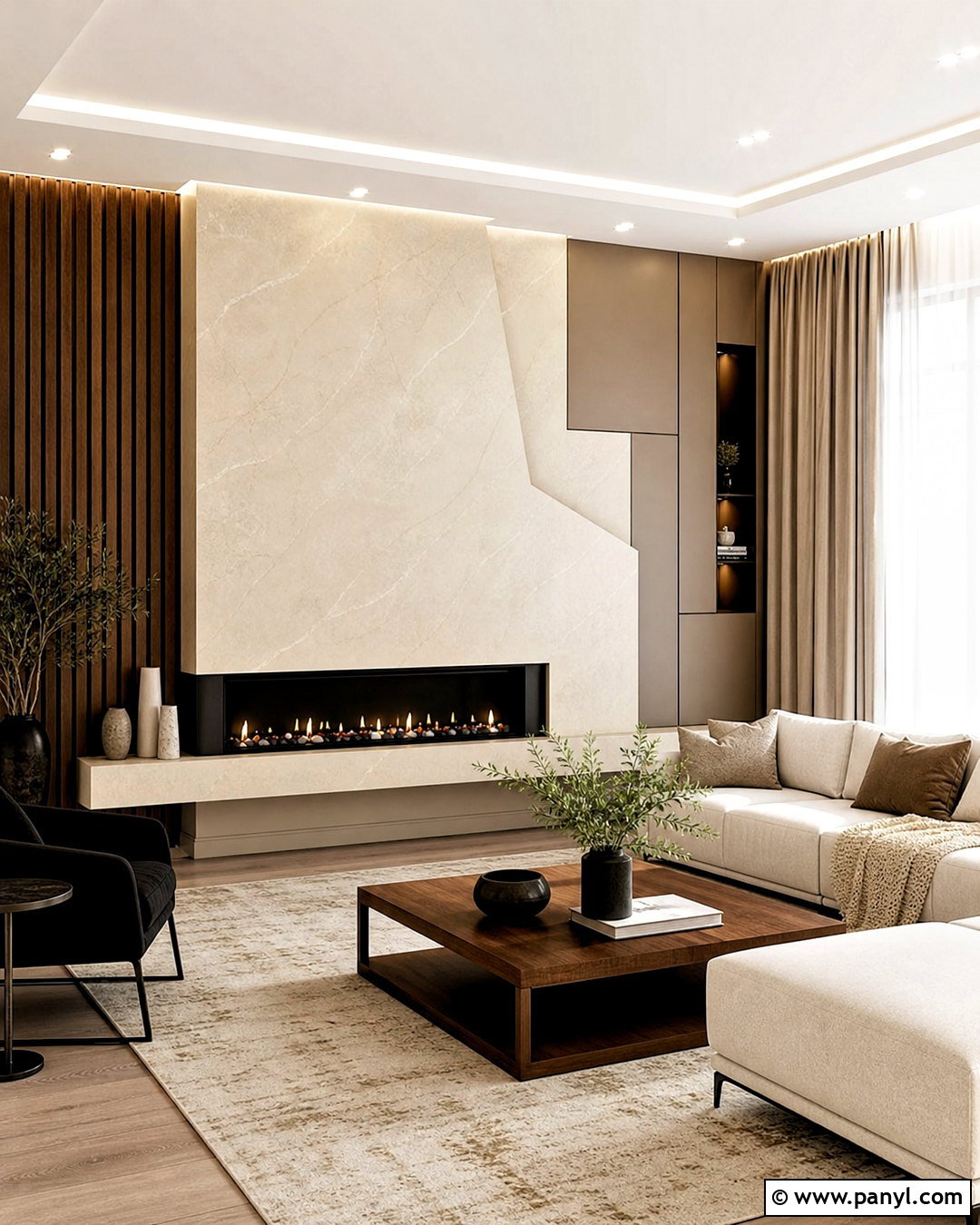 Asymmetrical Geometric Fireplace Wall - 20 geometric feature wall ideas