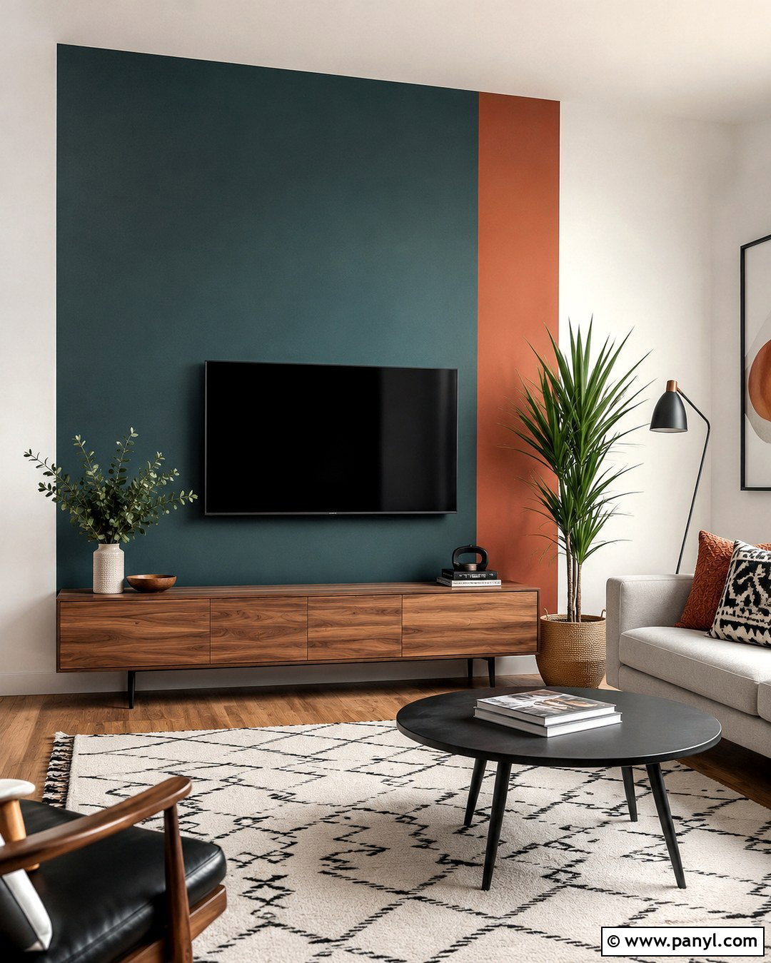 Asymmetrical TV Color Blocking - 20 Paint Around Tv On Wall Ideas