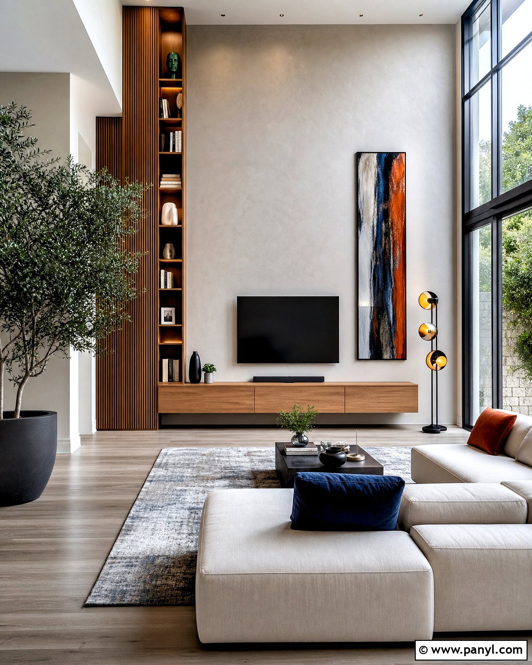 Asymmetrical TV Wall - 20 high ceiling tv wall ideas