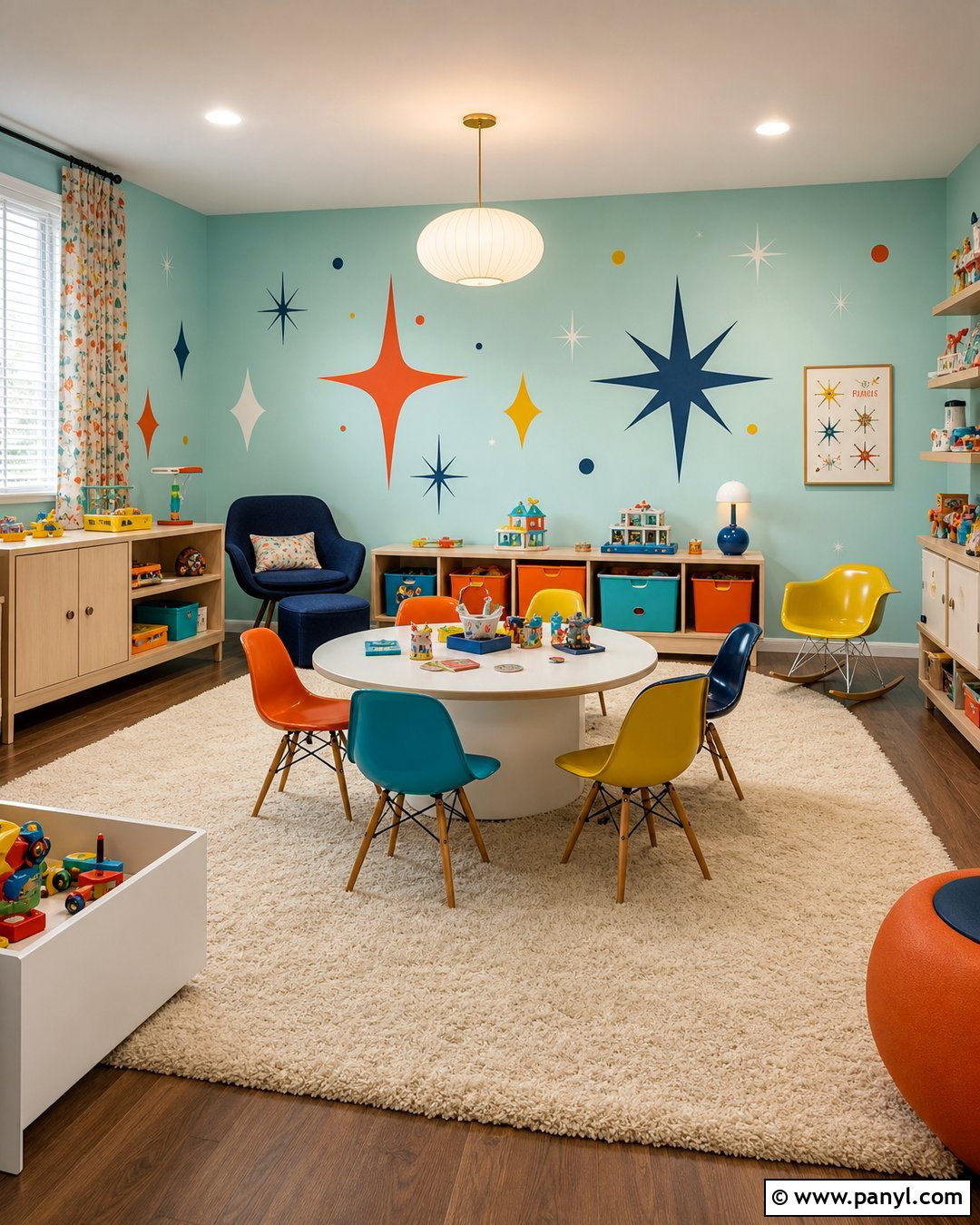 Atomic Starburst Playroom Wall Paint - 30 retro wall paint ideas