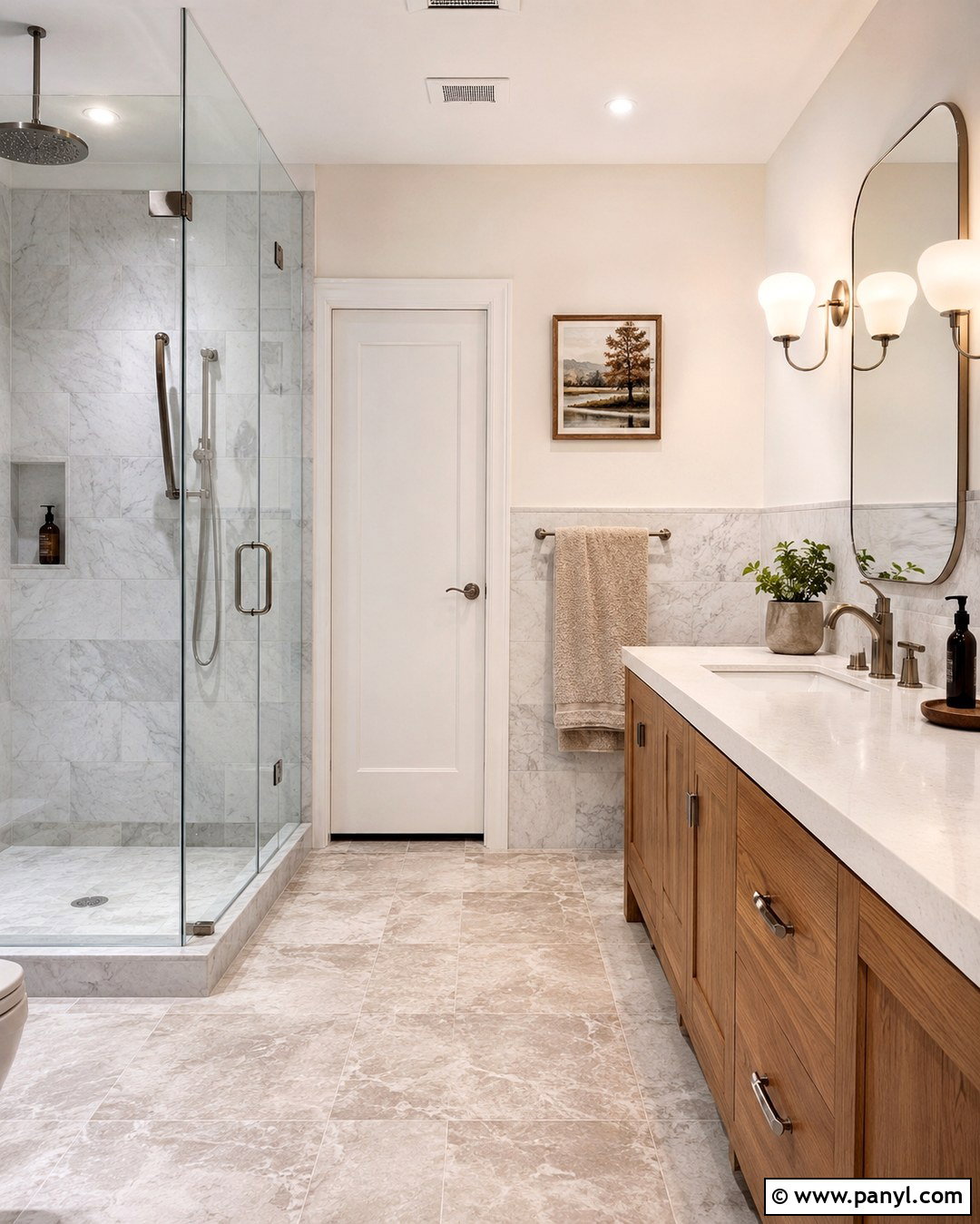 Atrium White Bathroom With Marble Tile - 20 Atrium White Benjamin Moore Walls