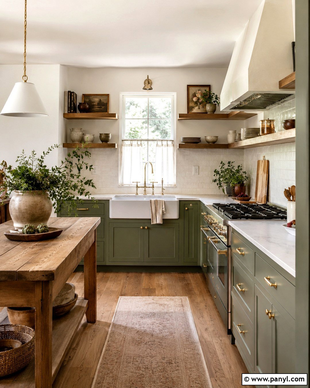 Atrium White Cottage Kitchen With Green Cabinets - 20 Atrium White Benjamin Moore Walls