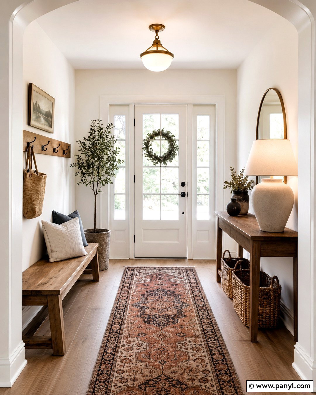 Atrium White Entryway With Wood Accents - 20 Atrium White Benjamin Moore Walls