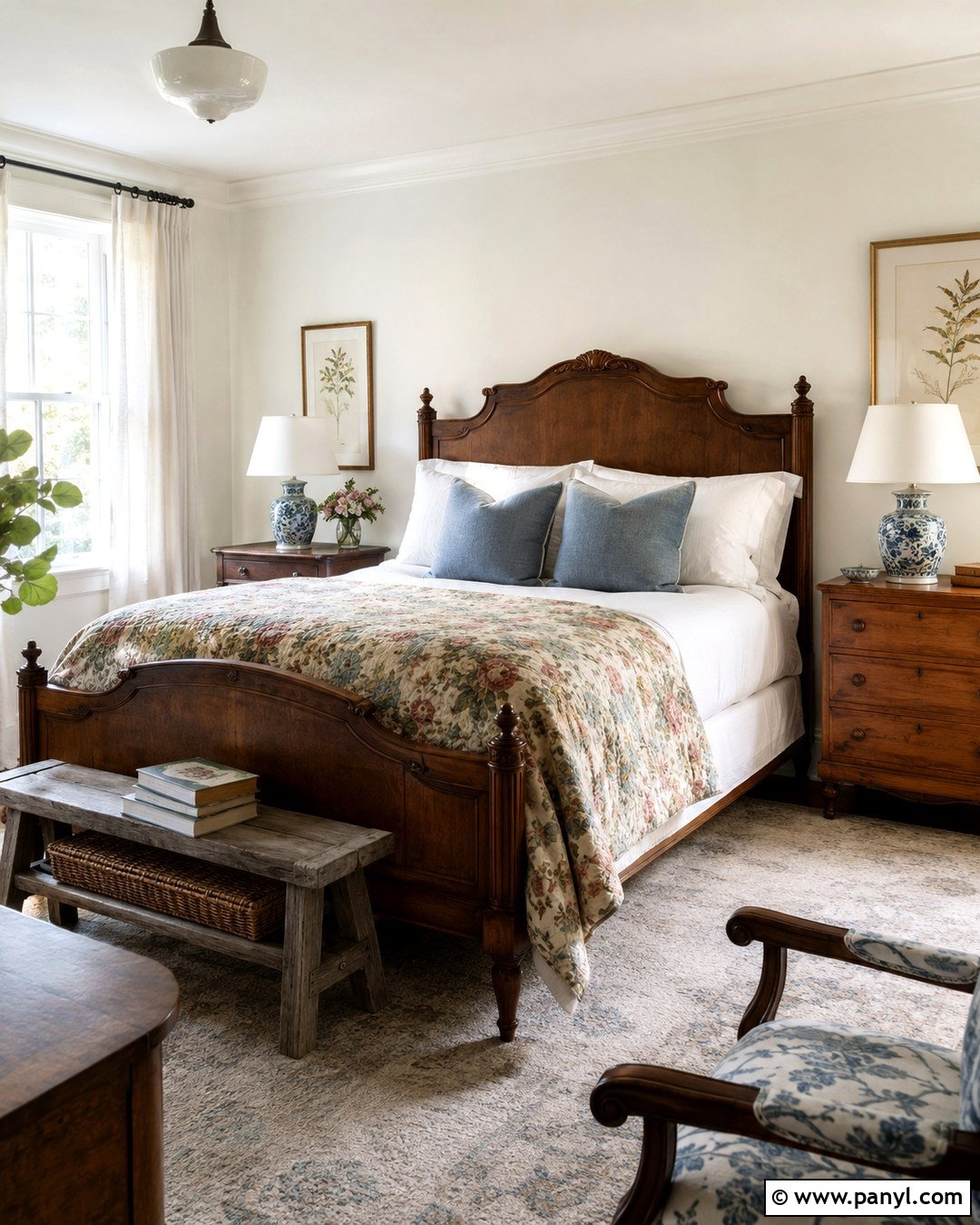 Atrium White Guest Room With Vintage Furniture - 20 Atrium White Benjamin Moore Walls