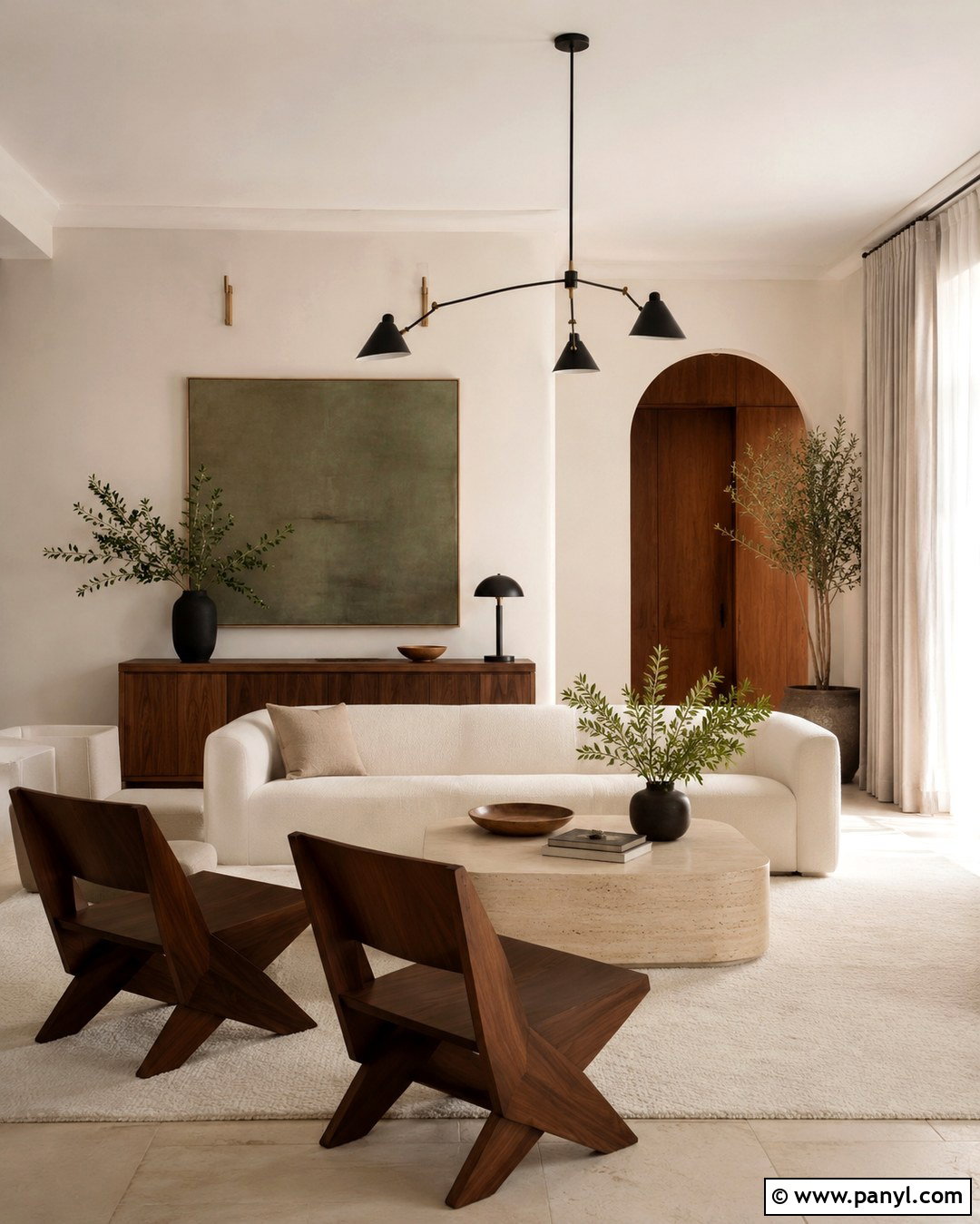 Atrium White Modern Living Room With Walnut - 20 Atrium White Benjamin Moore Walls