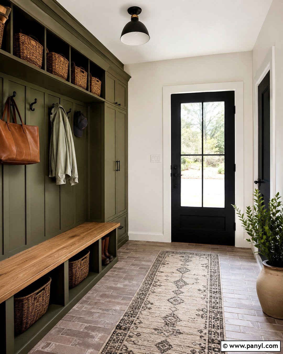 Atrium White Mudroom With Olive Storage - 20 Atrium White Benjamin Moore Walls