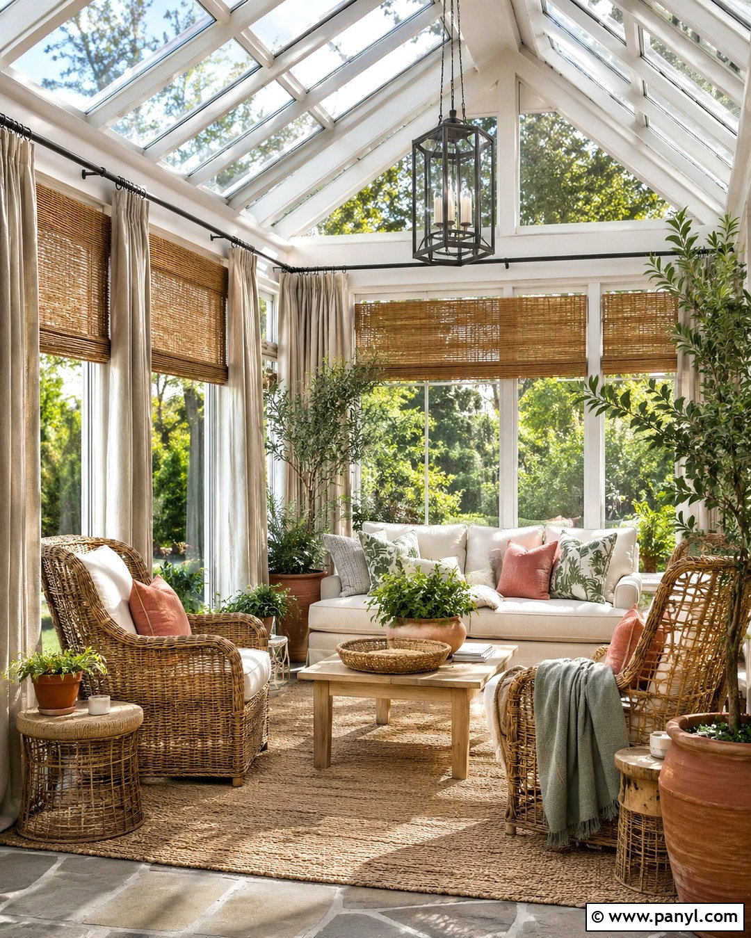 Atrium White Sunroom With Woven Furniture - 20 Atrium White Benjamin Moore Walls