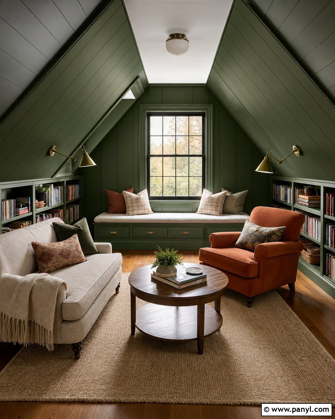 Attic Library With Dark Green Walls - 20 Cozy Library With Dark Green Walls