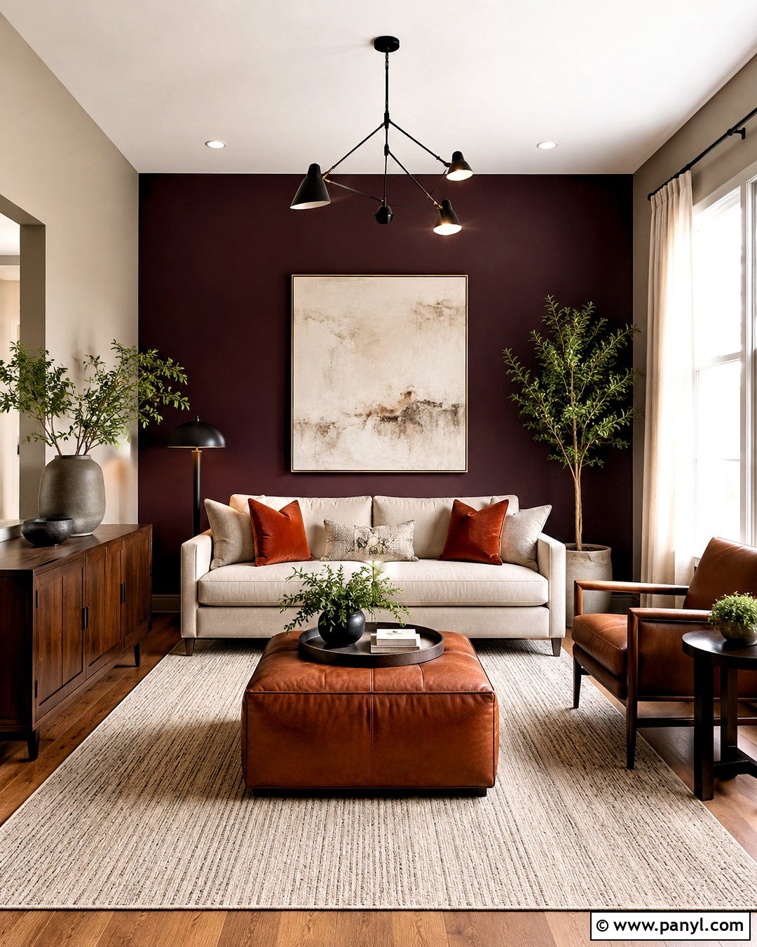 Aubergine Accent Wall Living Room - 20 purple interior design living room ideas
