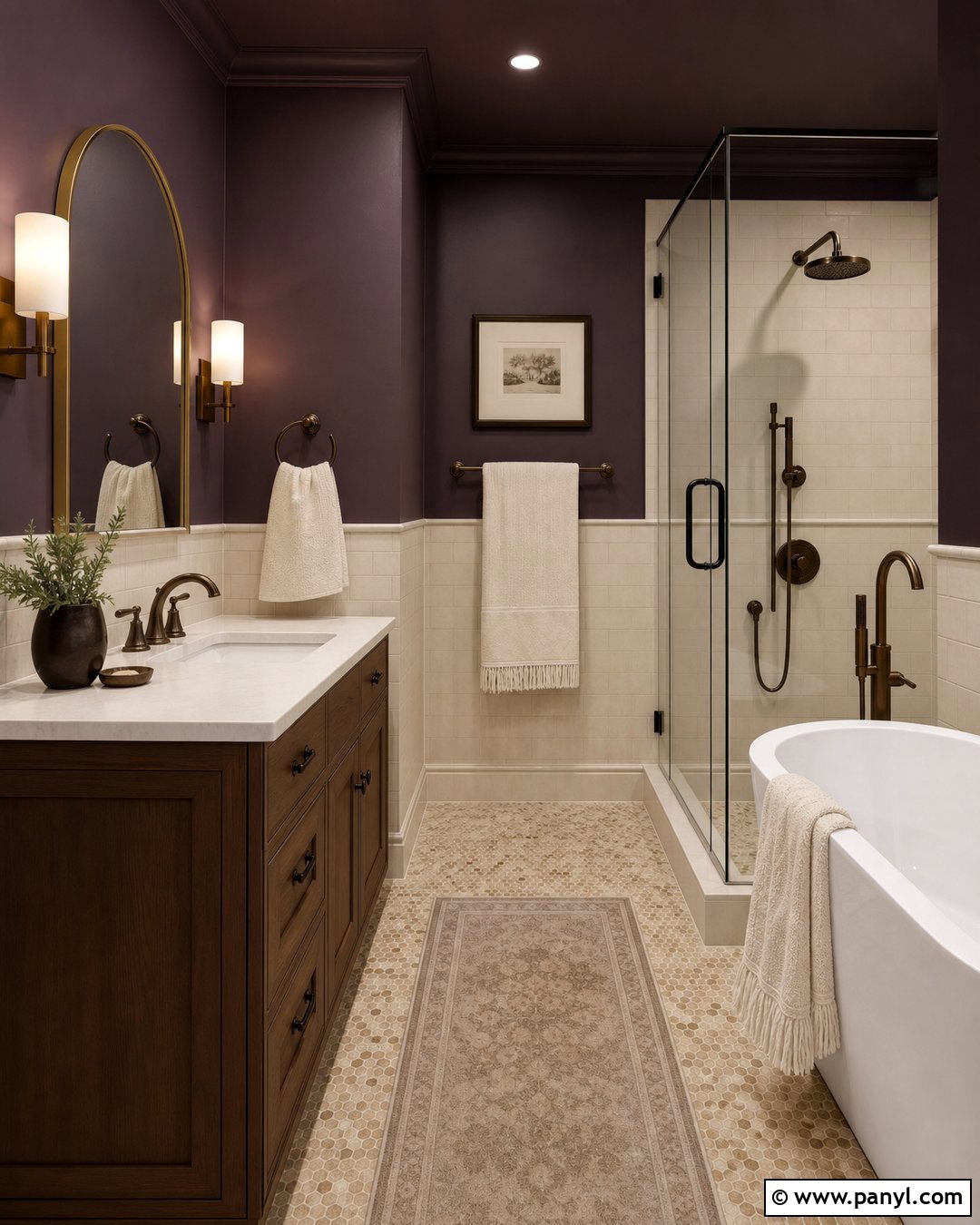 Aubergine Bathroom Walls With Cream Tile - 30 Dark Bathroom Walls