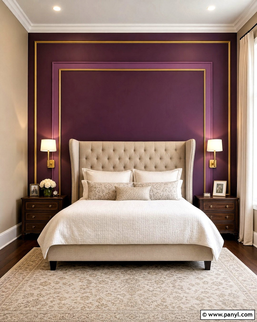 Aubergine Bedroom Wall With Layered Frames - 20 royal paint wall design for bedroom ideas