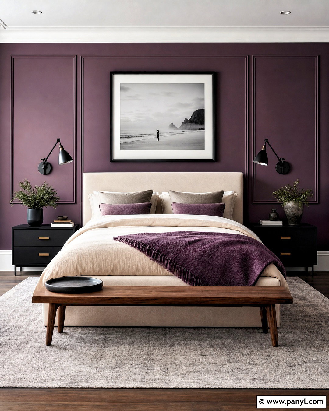 Aubergine Bedroom With Black Accents - 20 aubergine bedroom ideas
