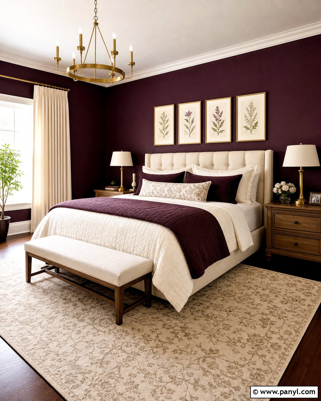 Aubergine Bedroom With Cream Accents - 20 aubergine bedroom ideas