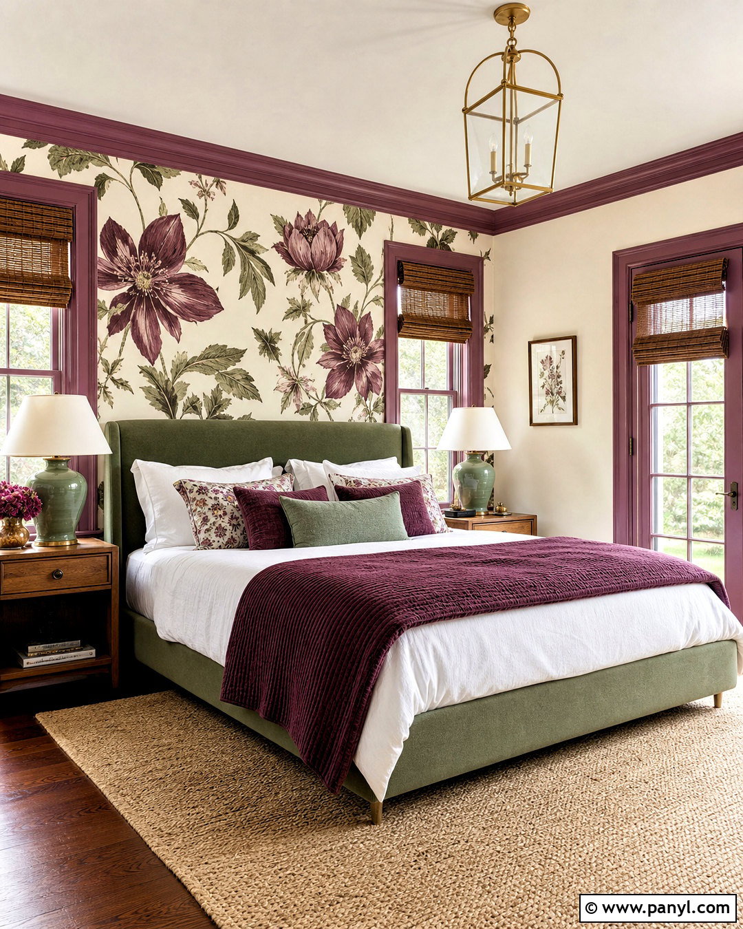 Aubergine Bedroom With Floral Wallpaper - 20 aubergine bedroom ideas