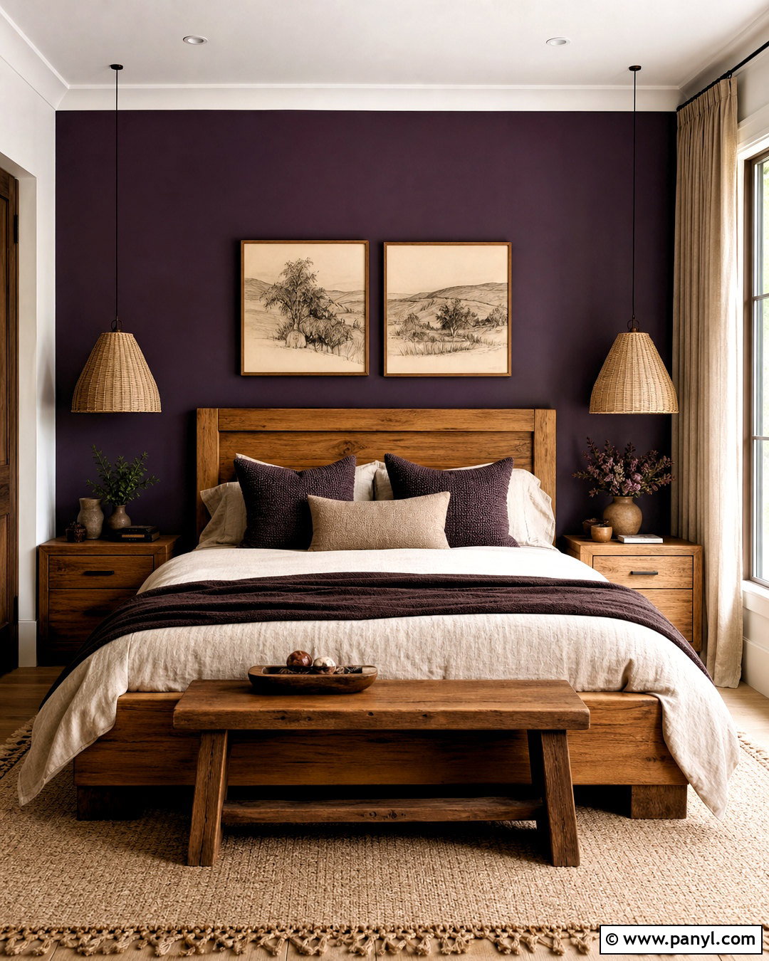 Aubergine Bedroom With Natural Wood - 20 aubergine bedroom ideas