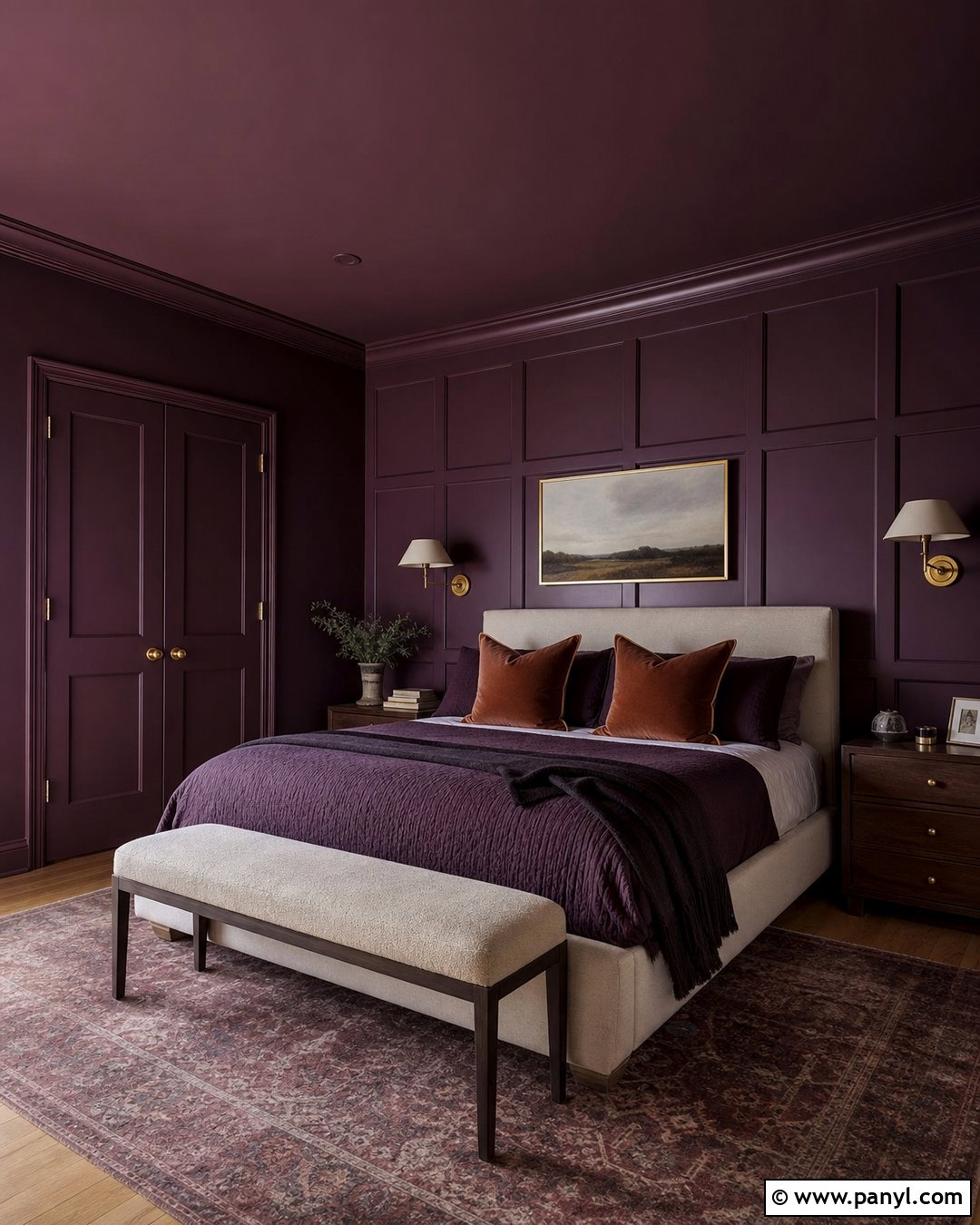 Aubergine Color Drenched Guest Bedroom - 25 Color Drenched Walls