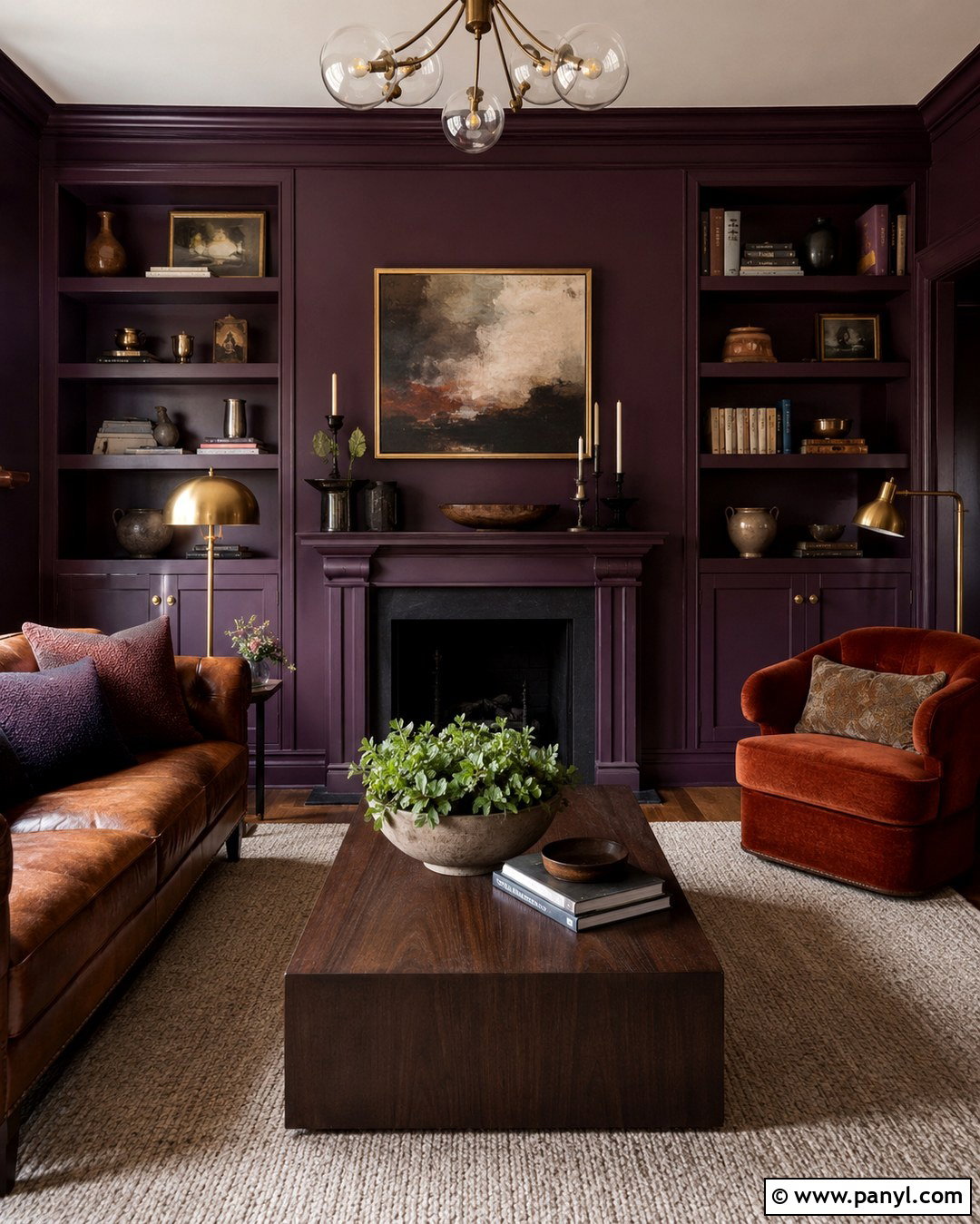 Aubergine Color-Drenched Living Room - 20 aubergine walls living room ideas