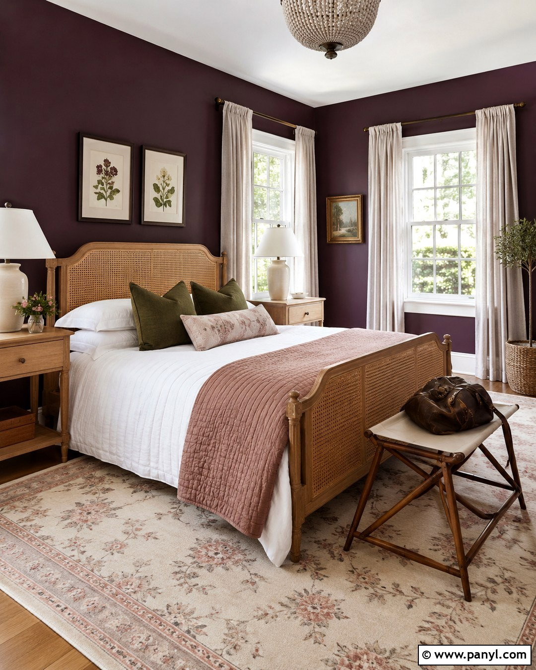 Aubergine Guest Bedroom With White Windows - 20 Dark Walls White Windows