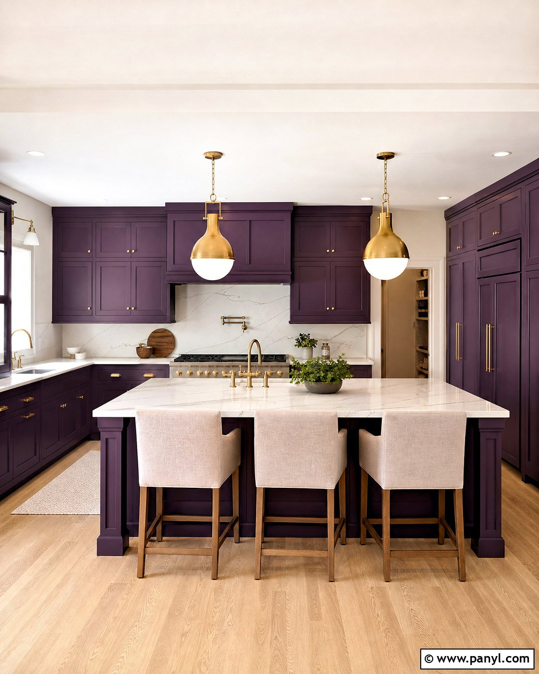 Aubergine Kitchen Cabinets With White Marble - 20 aubergine kitchen ideas