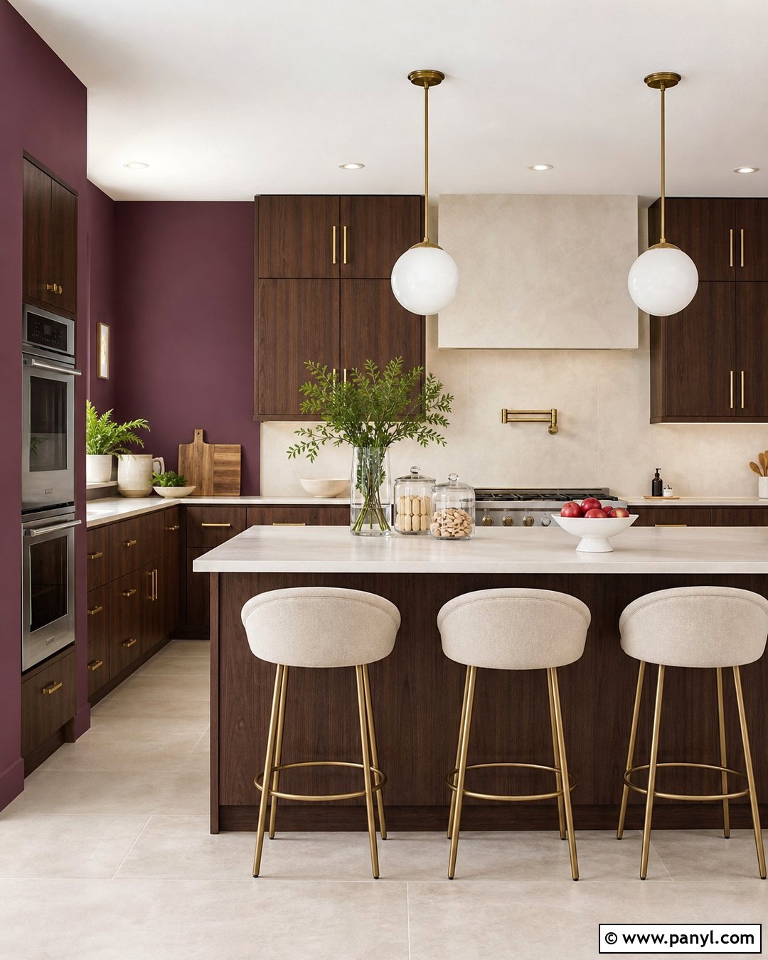 Aubergine Kitchen Walls With Walnut Cabinets - 35 purple kitchen walls